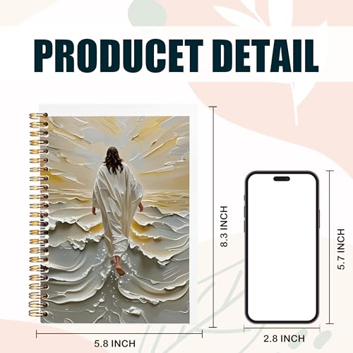 Jesus Christian Notebook Journal, Jesus Walking on Water Religious Notebooks for Note Taking, Christian Prayer Journal for Women Men, Spiral Notebook 5.5x8.3 Inch - color: Jesus Waves