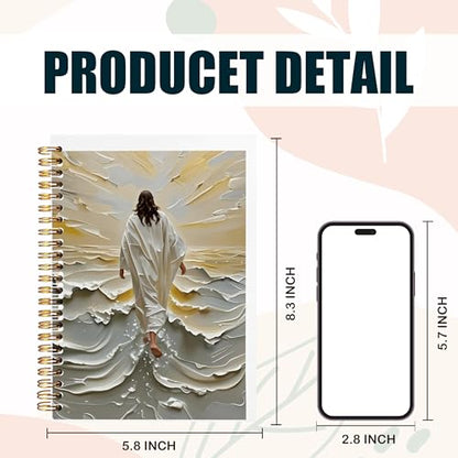 Jesus Christian Notebook Journal, Jesus Walking on Water Religious Notebooks for Note Taking, Christian Prayer Journal for Women Men, Spiral Notebook 5.5x8.3 Inch - color: Jesus Waves