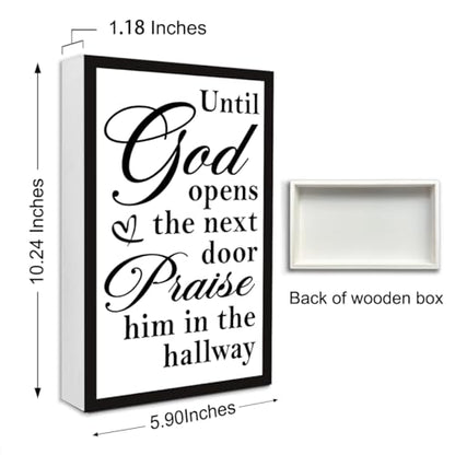Until God Opens The Next Door Wood Box Sign Desk Decor,Bible Verse Scripture Wooden Block Sign for Christian Home Office Bedroom Wall Shelf Tabletop Decor 10'' x 6'' - style: Until God Opens The Next Door