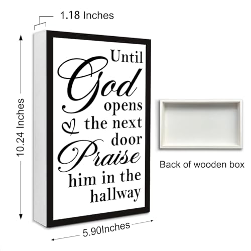 Until God Opens The Next Door Wood Box Sign Desk Decor,Bible Verse Scripture Wooden Block Sign for Christian Home Office Bedroom Wall Shelf Tabletop Decor 10'' x 6'' - style: Until God Opens The Next Door