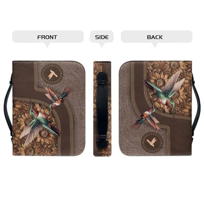 Brown Bible Cover PU Leather Carrying Book Cute Bird Print Case Church Bag Bible Protective with Handle, Fit for Men, Women, Father, Mother, Friends - color: Cute Bird, size: 2X-Large