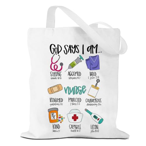 VICBOU Bible Verse Canvas Tote Bag, Inspirational Religious Christian Gifts for Women Men Canvas Tote Reusable Grocery Bags - color: Godsays06