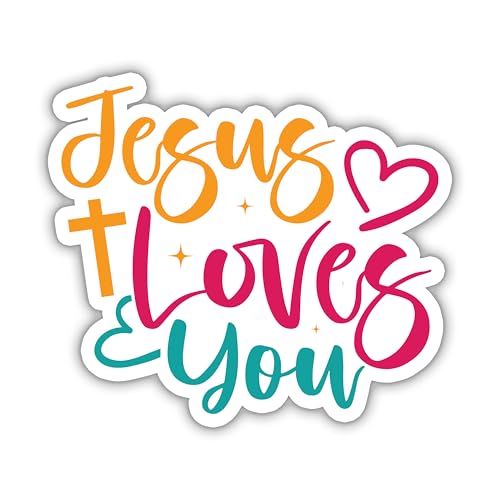 Jesus Loves You Sticker Heart Faith Christian Religious Bible Verse Positive Humor Sticker Bookish Book Lover Waterproof Die-Cut Vinyl Decal for Water Bottle Laptop Phone for Mom Dad Friend