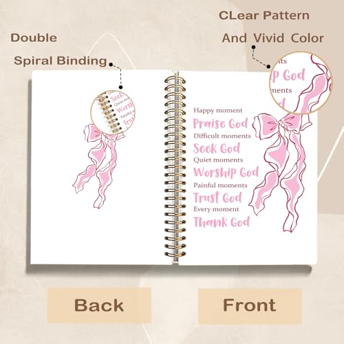 Pink Coquette Bow Christian Spiral Notebook Journal, Preppy Bible Verse Scripture Journal for Women, Christian Religious Gifts for Women, Church Notes Notebooks, 5.5x8.3 Inch - color: 01-worship God Bible Scripture