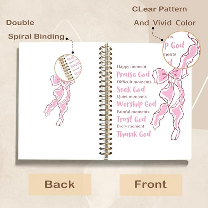Pink Coquette Bow Christian Spiral Notebook Journal, Preppy Bible Verse Scripture Journal for Women, Christian Religious Gifts for Women, Church Notes Notebooks, 5.5x8.3 Inch - color: 01-worship God Bible Scripture