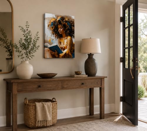 Framed Canvas Wall Art Reading Black Women Painting Print Abstract Poster Gallery Style Modern Figurative Picture 12x16 Inch Ready To Hang - color: Black women, size: 12x16 inch