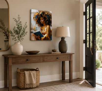 Framed Canvas Wall Art Reading Black Women Painting Print Abstract Poster Gallery Style Modern Figurative Picture 16x24 Inch Ready To Hang - color: Black women, size: 16x24 inch