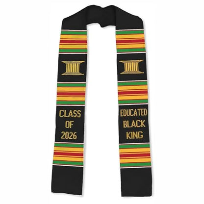 MDPrints Global Kente Graduation Sash 2026, Black Girl Magic Graduation Sash 2026, Class of 2026 Graduation Gift - color: Educated Black King