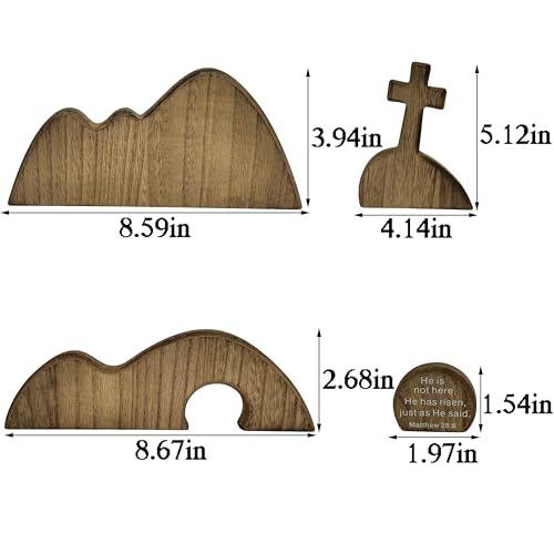 Wooden Empty Tomb Easter Christian Decoration, Religious Resurrection Scene - color: Brown-4 Pieces