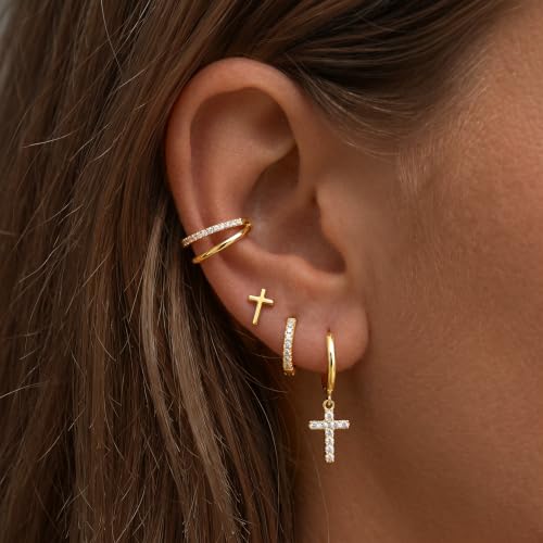 Small 4Pcs 14K Gold Huggie Hoop Earrings Sets for Women Non Tarnish - style: Gold&Style6