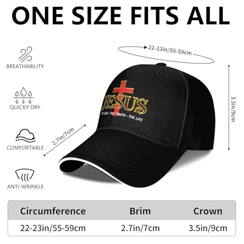 Jesus Baseball Cap for Men and Women Adjustable Christian Trucker Hat Fashion Cross Golf Hat - color: Jesus the Way Truth Life Cross Christian