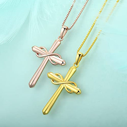 STARCHENIE Infinity Cross Necklace for Women Sterling Silver Polished Cross Pendant Crucifix Jewelry - color: Gold