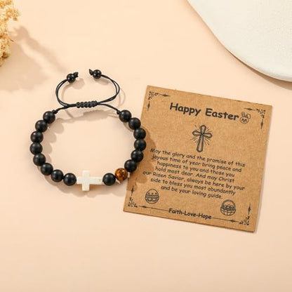 First Communion Confirmation Gifts for Girls, Cross Natural Beads Bracelet Christian Religious Jewelry Gifts for Kids Teen Girls - style: Style-4