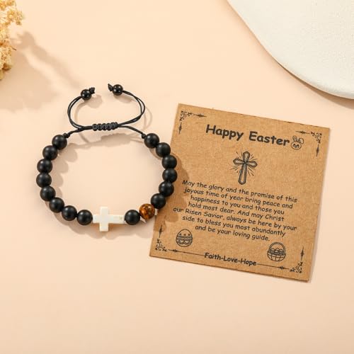 First Communion Confirmation Gifts for Girls, Cross Natural Beads Bracelet Christian Religious Jewelry Gifts for Kids Teen Girls - style: Style-4
