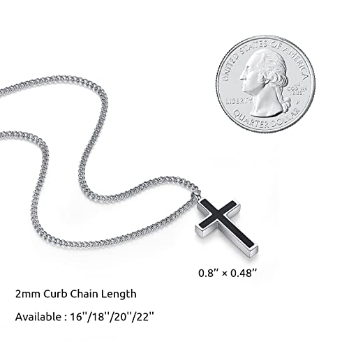 REVEMCN Christian Black Gold Silver Cross Necklace for Boys & Men, 16-22" - color: Black - 0.8'' × 0.5'' cross pendant, size: 16 inches