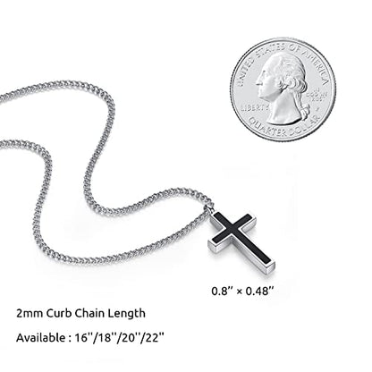 REVEMCN Christian Black Gold Silver Cross Necklace for Boys & Men, 16-22" - color: Black - 0.8'' × 0.5'' cross pendant, size: 18 inches