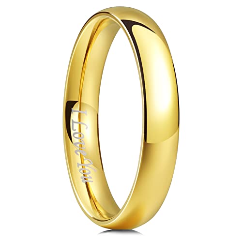 King Will 316L Wedding Band for Men Women, 4-8mm I LOVE YOU Dome Size 4-15 - color: B-Gold-Plated-4mm