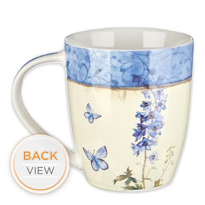 Christian Art Gifts Blue Butterfly Ceramic Coffee Mug – 12 oz. Microwave & Dishwasher-safe Inspirational Scripture Coffee & Tea Mug for Women with Bible Verse: The Lord's Mercies –Lamentations 3:22-23 - color: White & Blue Butterfly/Mercies are New