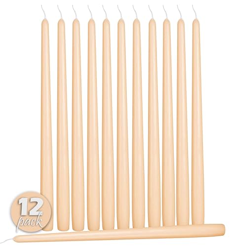 Hyoola Tall Taper Candles - 14 Inch Cream Dripless, Unscented Dinner Candle - Paraffin Wax with Cotton Wicks - 12 Hour Burn Time (Pack of 12) - size: 14 inch