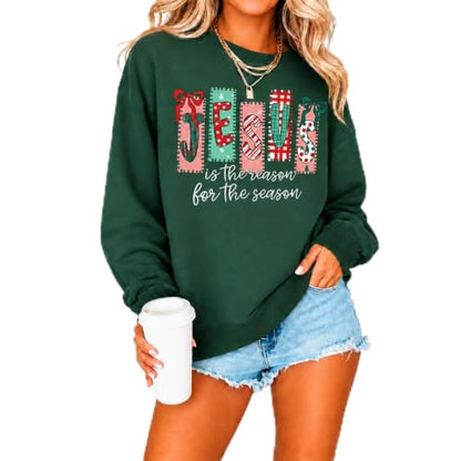 Women's Christian Christmas Sweatshirt Jesus Graphic Crewneck Holiday Top - color: Greena, size: XX-Large