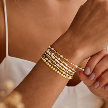 Turandoss 5PCS Gold Beaded Bracelets for Women Teen Girls, 14K Gold Plated - color: 6PCS White Seed Beaded Bracelets