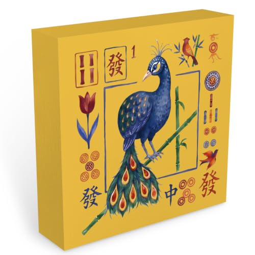 Mahjong Bird Bam Desk Sign Wooden Box Sign Table Decoration Yellow - color: yellow 1482