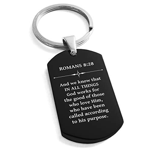 Stainless Steel in All Things Romans 8:28 Dog Tag Keychain Keyring - color: Black