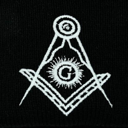 Black Beanie Hat for Men Women Embroidered Knit Winter Beanies Cap - color: Masonic