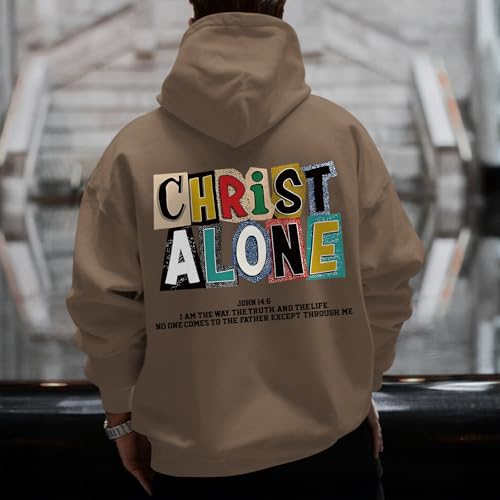 Christian Hoodies For Men Jesus Religious God Hoodie Faith Bible Verse Sweatshirt inspirational Cotton Pullover Tops - color: Coffee, size: Small