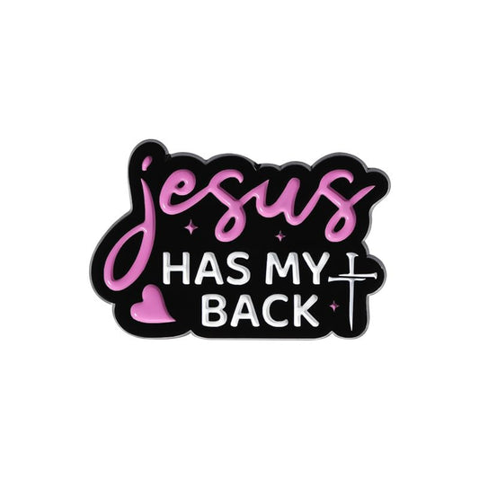 Jesus Has My Back Enamel Pin Pink Words Christian Badge Brooch For Backpacks Coats Hats Accessories