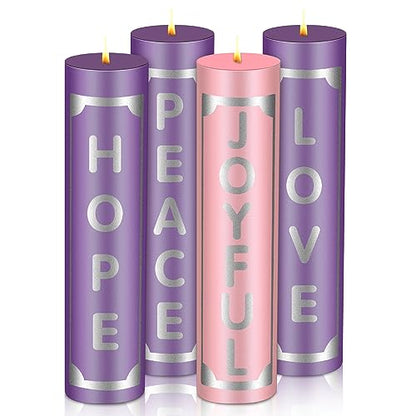 4 Pcs Advent Candles with Words Cylinder Christmas Advent Candle 2 x 8 Inch - size: 2 x 8'', style: Cylinder