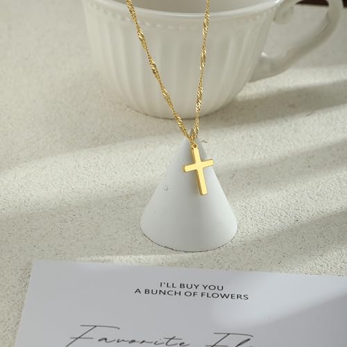 Cross Necklace For Women,14K Gold Plated Small Dainty Colorful Beaded Cubic Zirconia Diamond Double Layered Cross Pendant Choker Necklaces For Women,Christian Easter Religious Jewelry Gifts - style: Twist Chain Cross-Gold