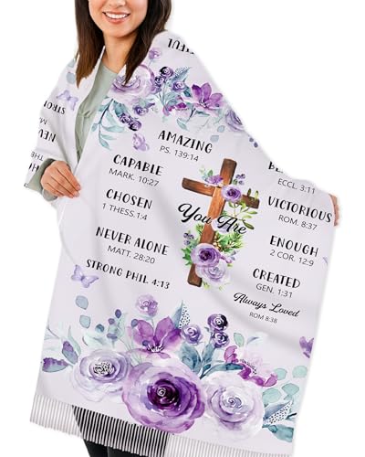 Bozidol Prayer Shawl for Women Christian Floral Cross Bible Verse Scarf Clothes for Christmas Mothers Day Birthday Gifts - color: Floral Cross