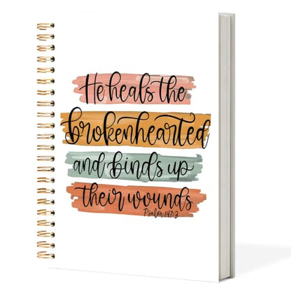 Christian PSALM 147 Spiral Notebooks, Bible Journaling Supplies, Religious Cross Scripture Hardcover Journal Notebook for Study Work Office,Christian Faith Based Gifts, 5.5x8.3 Inch - color: He heals the broken hearts