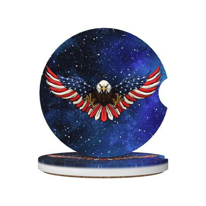 American Eagle Flag Car Cup Holder Coasters 2 Pack 2.63" for Women - color: Blue