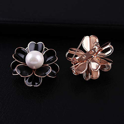 Women's Flower Pearl Enamel Brooch Pins for Ladies Jewelry - color: Black