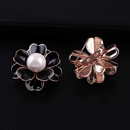 Women's Flower Pearl Enamel Brooch Pins for Ladies Jewelry - color: Black