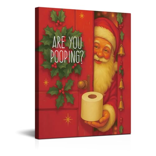 Funny Christmas Decorations - Santa Claus Bathroom Wall Art Picture Painting Artwork - Red Indoor Holiday Christmas Decor for Wall Table Mantel Home Farmhouse 8"x10" Framed - Are You Pooping - color: color-i