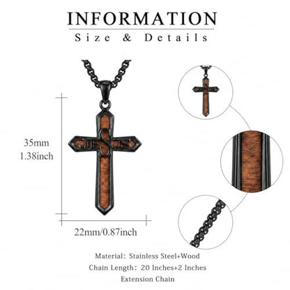 Cross Necklace for Men 925 Sterling Silver Cross Ebony Wooden Ankh Raven Praying Hands Crucifix Amulet Religious Jewelry Gifts for Men Women - color: Cross9