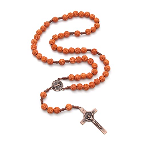 KOMI Handmade Wooden Catholic Rosaries, Rosary Beads Necklace Wood Christian Prayer Beads Catholic Christian Gift - style: Rosary#8