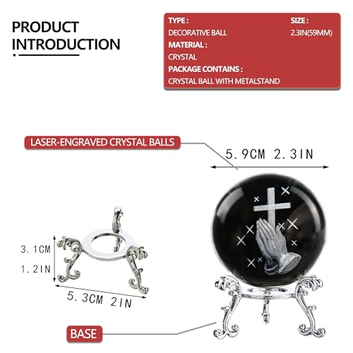2.3in Praying Hands Cross Crystal Ball with Stand Christian Gift Decor - style: Prayer Cross