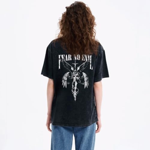 Acid Washed T Shirt Oversized for Men Women Vintage Christian Tee Graphic Streetwear Cotton Drop Shoulder Summer Tops Angel - size: 3X-Large