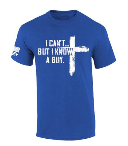 Trenz Shirt Company Men's Christian Tshirt I Can't But I Know A Guy Cross Short Sleeve T-Shirt - color: Heather Royal, size: Small