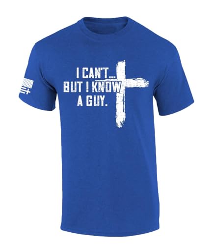 Trenz Shirt Company Men's Christian Tshirt I Can't But I Know A Guy Cross Short Sleeve T-Shirt - color: Heather Royal, size: Medium