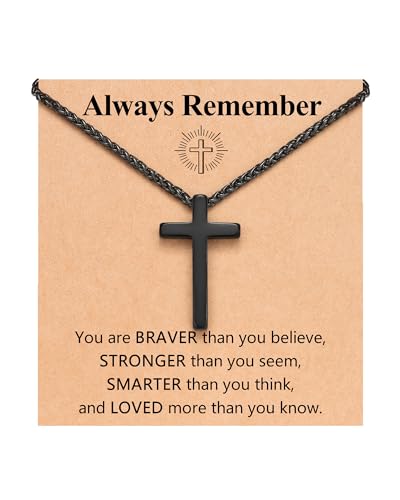 UNGENT THEM Be Strong in Faith, 20 Inch Cross Necklace for Men Teen Boys - style: Always Remember
