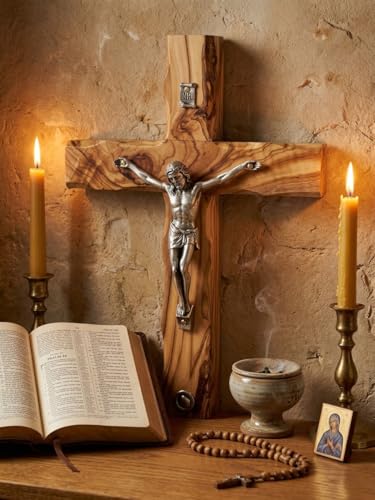 King David Market Olive Wood Wall Hanging Crucifix Cross (8 Inch)