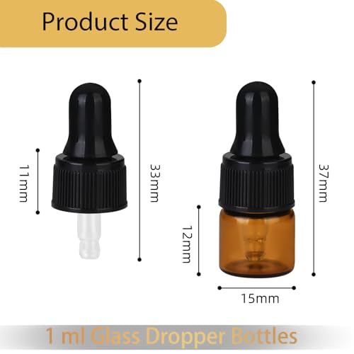 36-Piece Mini Dropper Bottle Set 1ml Small-Capacity Essential Oil Amber Dropper Empty Bottles Suitable for Cuticle Care Oils, Cosmetic Perfumes, and Liquid Travel Sample Containers - color: Amber, size: 1ML