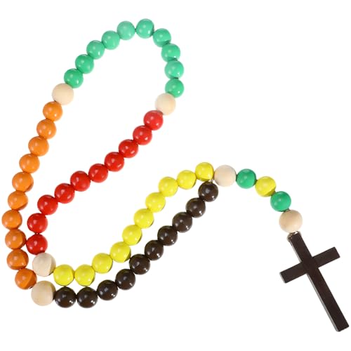 Liliaafar MultiColor Wood Prayer Bead Baby Rosary Baptism First Rosary God Bless with Cross 1st Year Baptism Party Supply for Catholic Baptisms Christening Shower Gifts