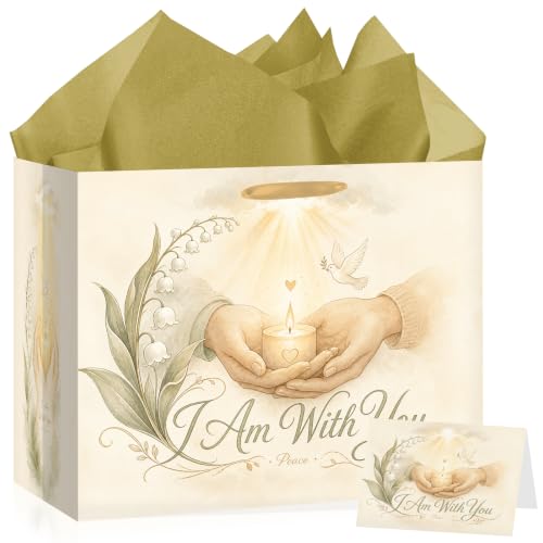 Hkshaoda Sympathy Gift Bag I Am With You Peace Memorial Gift Bags Wrapping Paper And Card Religious Condolences Theme Party Favors Bag Decorations Supplies For Men Women Boys Girls