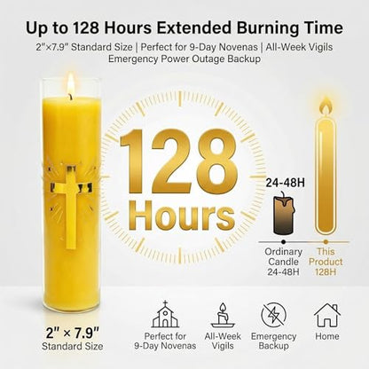 Beeswax Candles, 128-Hour Glass Jar Pillar, Unscented Yellow - color: Yellow